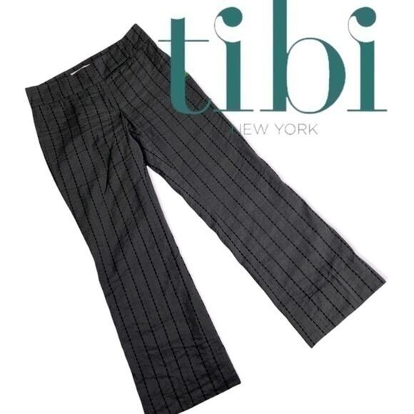 Tibi Gray Black Embroidered Stripe EuroGirl Academia Pant NWOT Size 2 - Picture 1 of 12